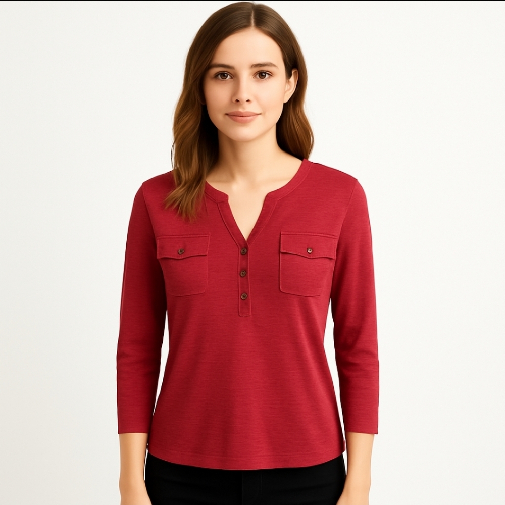 Chaps Red Preppy Vneck Top Plus Size XL